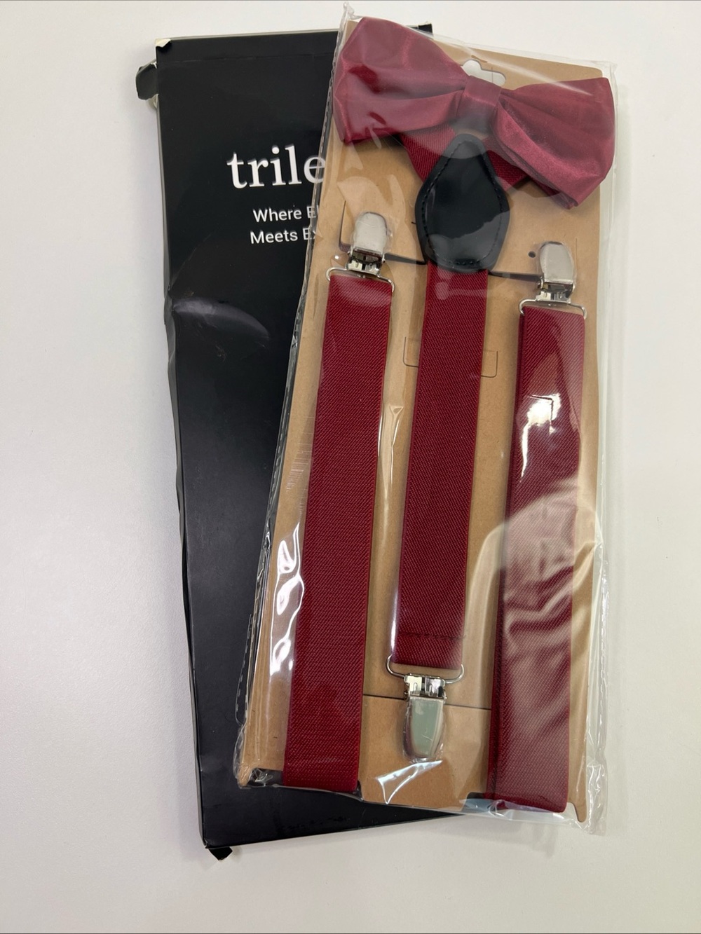 Trilece Men’s Maroon Premium Bow Tie & Suspenders Set
